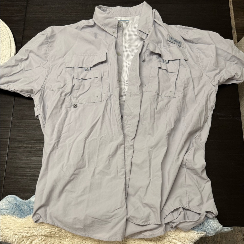 Men's Columbia Gray Casual Button Down Shirt PFG